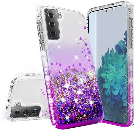 Soga Rhinestone Liquid Quicksand Cover Cute Girl Phone Case Compatible For Samsung Galaxy S10