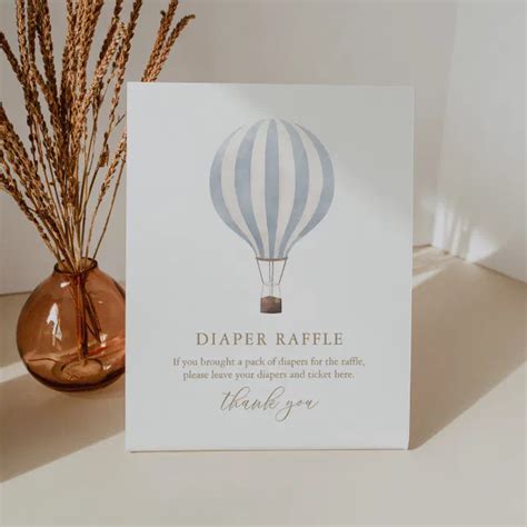 Blue Hot Air Balloon Baby Shower Diaper Raffle Pedestal Sign Zazzle