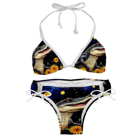 Crocodile Starry Sky Sunflower Detachable Sponge Adjustable Strap Two Pack Bikini Set Swimsuits