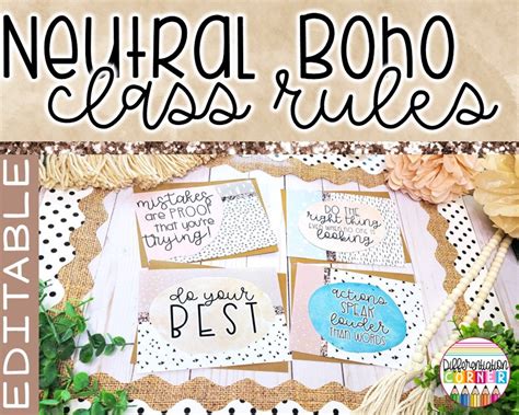 Editable Boho Classroom Rules Posters Neutral Boho Classroom Decor Neutral Classroom Rules