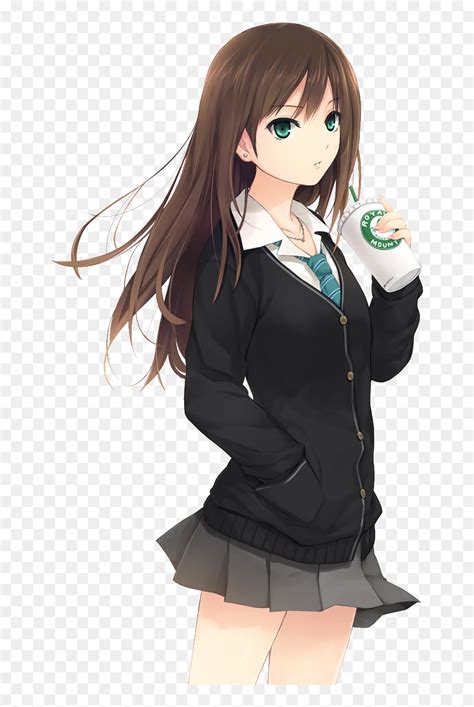 Brown Hair Anime High School Girl, HD Png Download - vhv