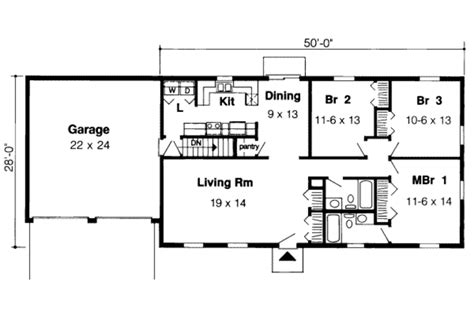 Ranch Style House Plan - 3 Beds 2 Baths 1400 Sq/Ft Plan #312-356 ...