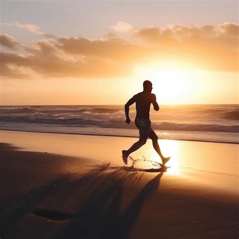 Premium Ai Image A Man Runs On The Beach At Sunset