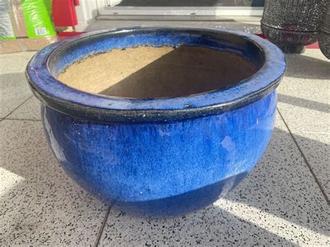 Grosser Pflanzentopf Blumentopf Terracotta Blau Glasiert Kaufen Auf