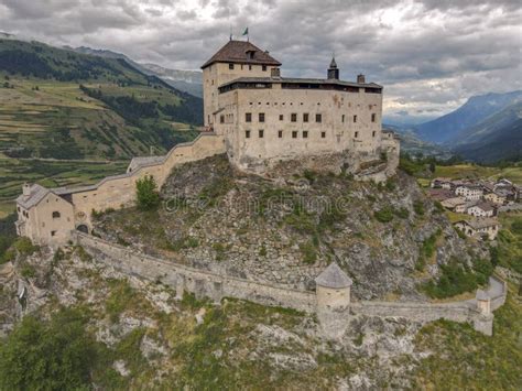 Drone View at Tarasp Castle in the Swiss Alps Stock Image - Image of ...