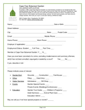 Fillable Online Cape Fear Botanical Garden Volunteer Application Fax