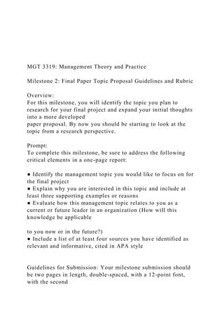 MGT 3319 Management Theory And Practice Milestone 2 F Docx