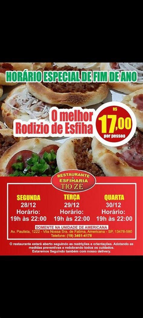 Menu Em Restaurante Esfiharia Tio Ze Americana Rua Dr Vieira Bueno