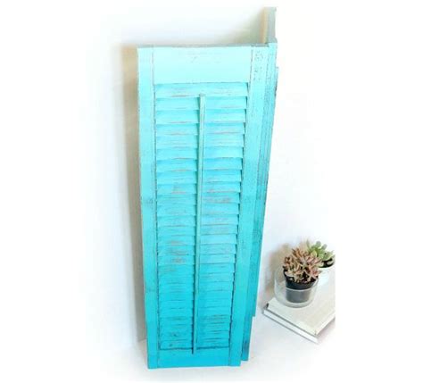 Vintage Wood Shutters Painted Shabby Turquoise Blue Distressed Etsy