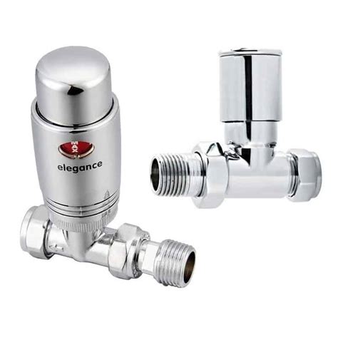 Straight Chrome Thermostatic Radiator Valves Solid Brass 12 Bsp 15mm Inline Connection