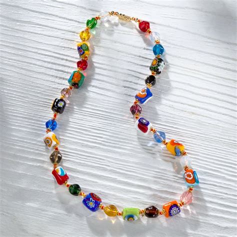 Rainbow Glass Beaded Necklace Colorful Necklace Made In Etsy