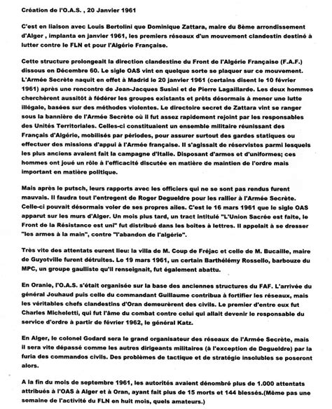 Deltas Collines Création de l OAS 20 Janvier 1961 Cr ation de l OAS