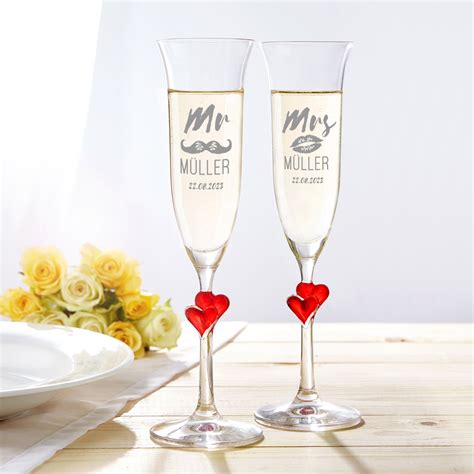 Sektglas Mit Gravur Mr Mrs Rotes Herz Er Set Personalisiert