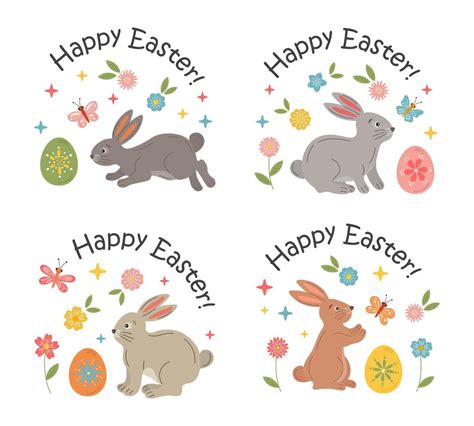 Easter Badges With Bunny Egg Spring Flowers Easter Holiday Labels