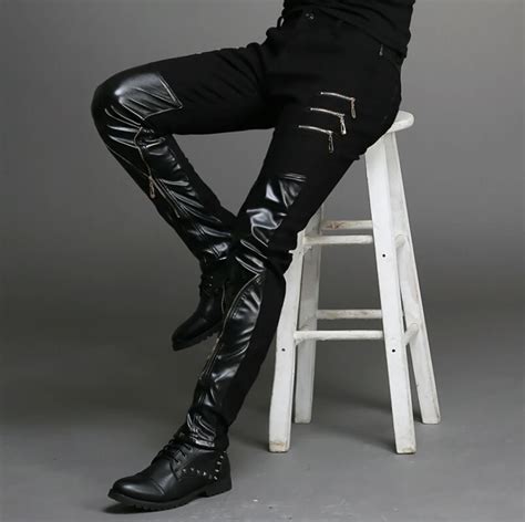 Spring Summer Fashion Motorcycle Korean Version Slim Men Leather Pants