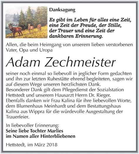 Traueranzeigen Von Adam Zechmeister Abschied Nehmen De