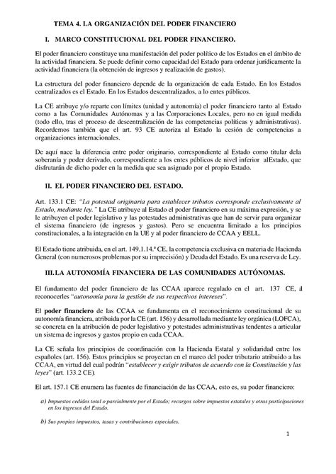 Tema La Organizaci N Del Poder Financiero Tema La