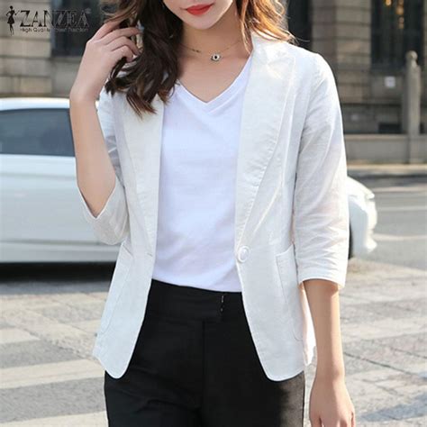 ZANZEA Летний женский хлопковый тонкий кардиган с рукавом 3/4, блейзер ...