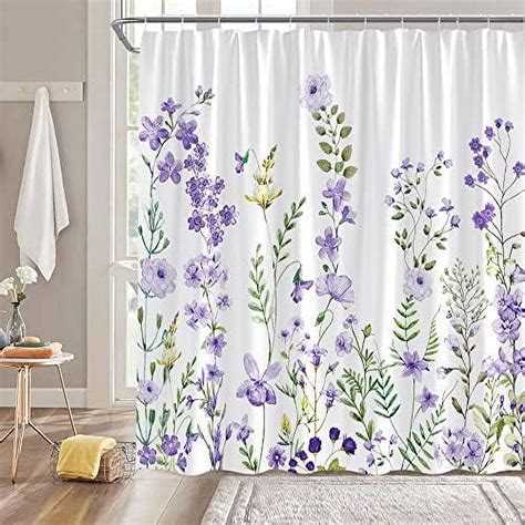 Blue Gray Floral Shower Curtain Rustic Watercolor Flower Boho