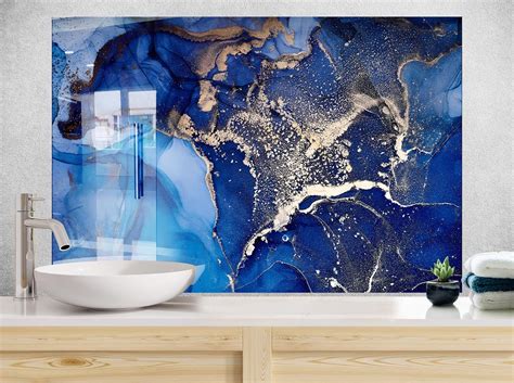 Myphotostation Tempered Glass Splashback Wx H Dark Blue Marble