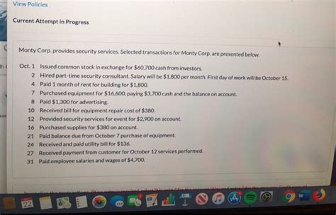 Solved View Policies Current Attempt In Progress Monty Corp Chegg