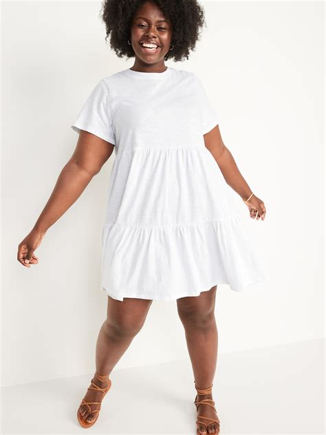 Short Sleeve Tiered Slub Knit Mini Swing Dress For Women Old Navy