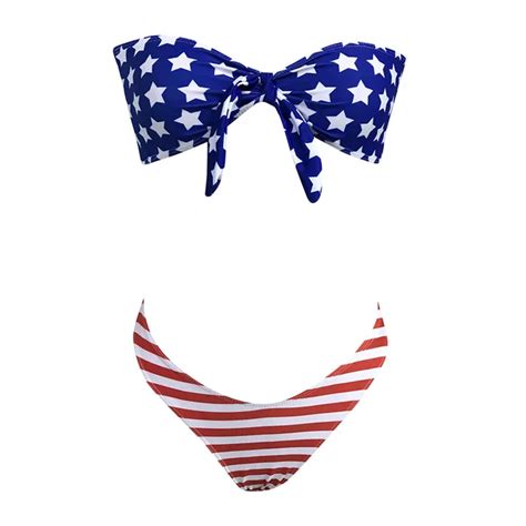 Bikini Set American Flag Women Print Push Up Padded Bra Beach Bikini