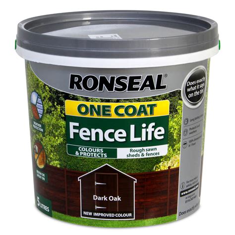 Ronseal 5 Litre Dark Oak One Coat Fence Life Fast Quick Dry Garden Shed