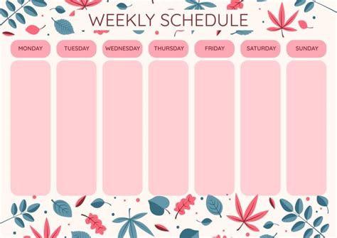 Diseña Esta Plantilla De Calendario Semanal Rellenable Bicolor Con Dibujos De Hojas Online