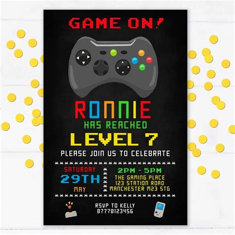 Editable Gamer Birthday Invitation Video Game Party Invite Gaming Game