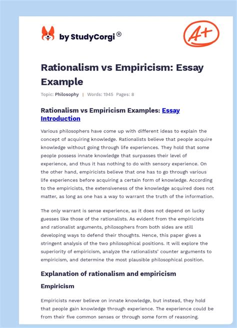 Rationalism vs Empiricism: Essay Example