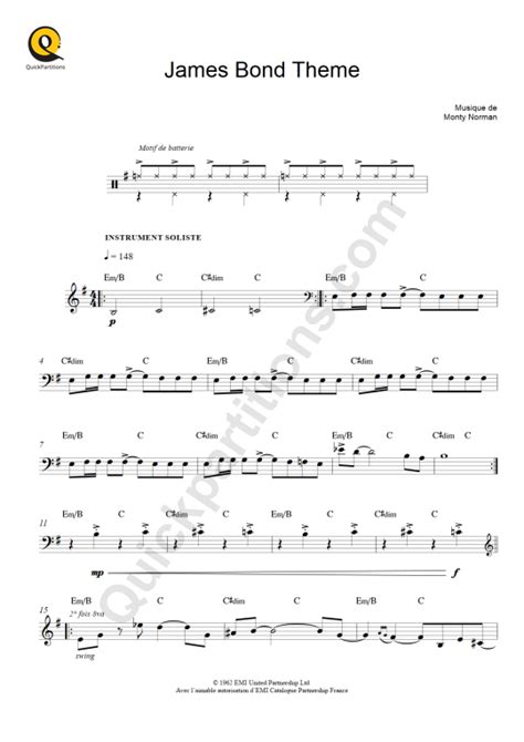 Partition Pour Instruments Solistes James Bond Theme De Monty Norman