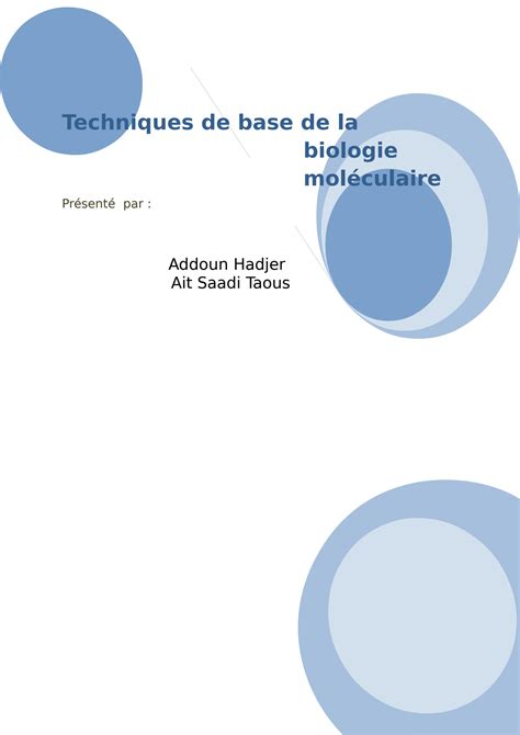 SOLUTION Les Techniques De Base De La Biologie Mol Culaire Studypool