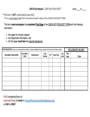 Fillable Online Uncw Uncw Key Request Continuation Sheet Uncw Fax