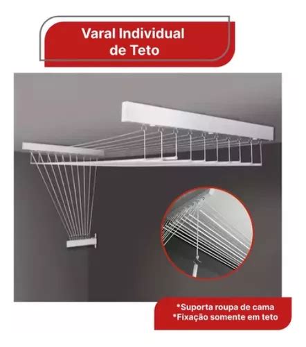 Varal De Teto Individual Varetas Alum Nio Branco Cm