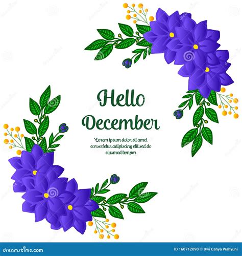 Poster Hello December With Decorative Element Of Purple Wreath Frame