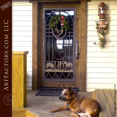 Custom Old Western Style Door With Fine Art Decorative Security Grill