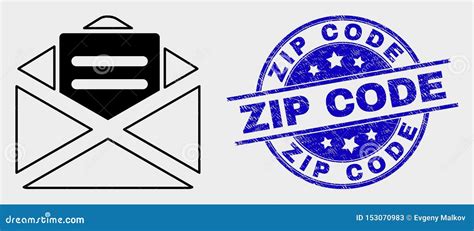 Vector Linear Open Mail Icon And Grunge Zip Code Stamp Stock Vector