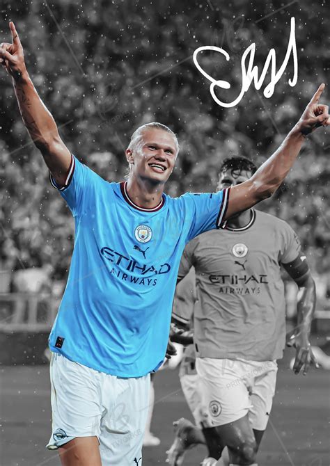 Erling Haaland Manchester City Autograph Signed Poster Print Etsy