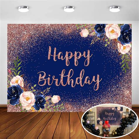 Amazon Aibiin X Ft Rose Gold Navy Blue Glitter Birthday Backdrop