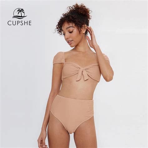 CUPSHE Nude High Waisted Bikini Set With Bowknot Women Sexy Tank Two