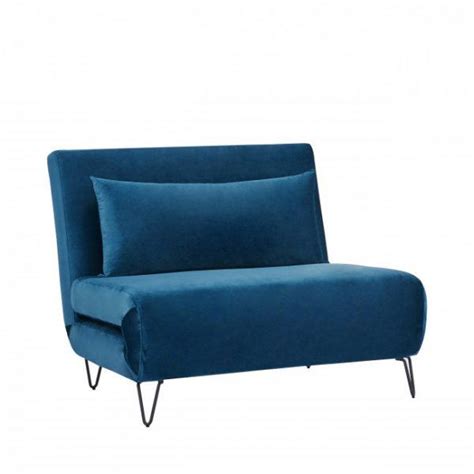 Fauteuil Convertible Bleu En Velours Joe Harper Drawer