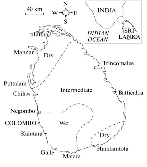 Map of Sri Lanka showing the major climate zones (Adapted from ...