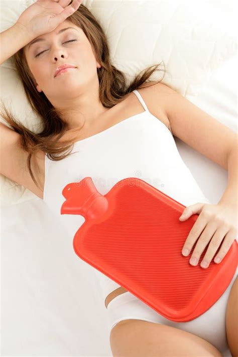 Woman With Hot Bottle Water Stock Photo Image Of Ache Brunette
