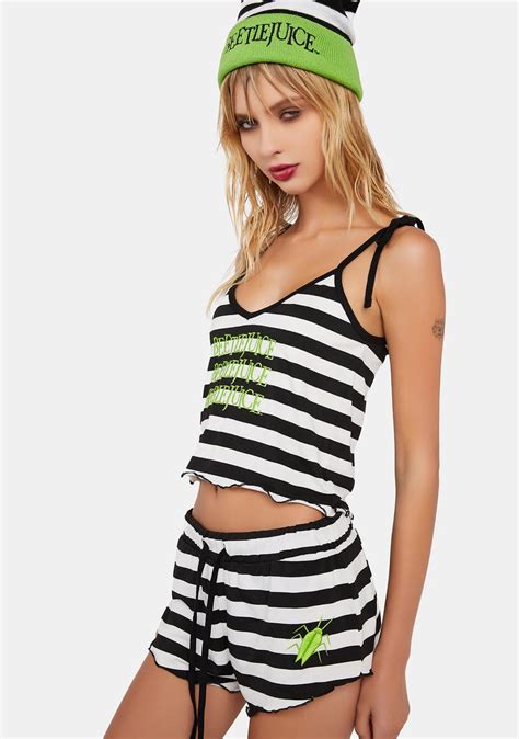 Dolls Kill X Beetlejuice Striped Embroidered Pajama Set Multi