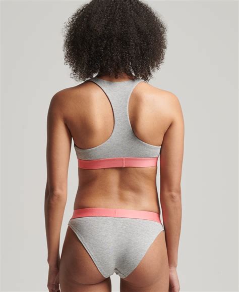 Femme Bas de bikini en coton biologique avec grand logo Gris Chiné