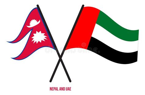 Nepal And UAE Flags Crossed And Waving Flat Style Official Proportion