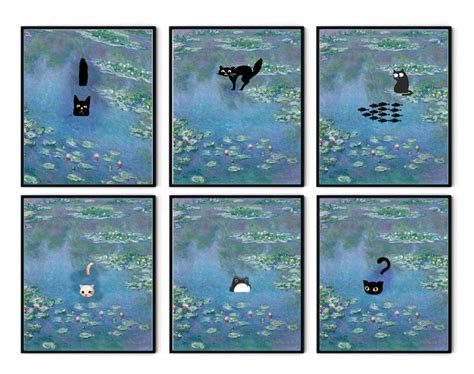 Monet Cat Print Set Of Unimpressed Frog Cat Poster Cat Art Etsy