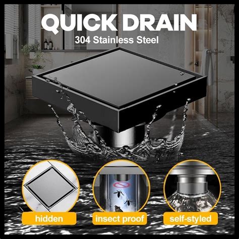 Jual Smart Floor Drain Stainless 304 Tersembunyi Hitam Saringan Got