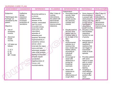 Nursing Care Plan Of Asthma